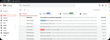 Gmail inbox showing the backup reminder email in the Primary tab at the top of the inbox