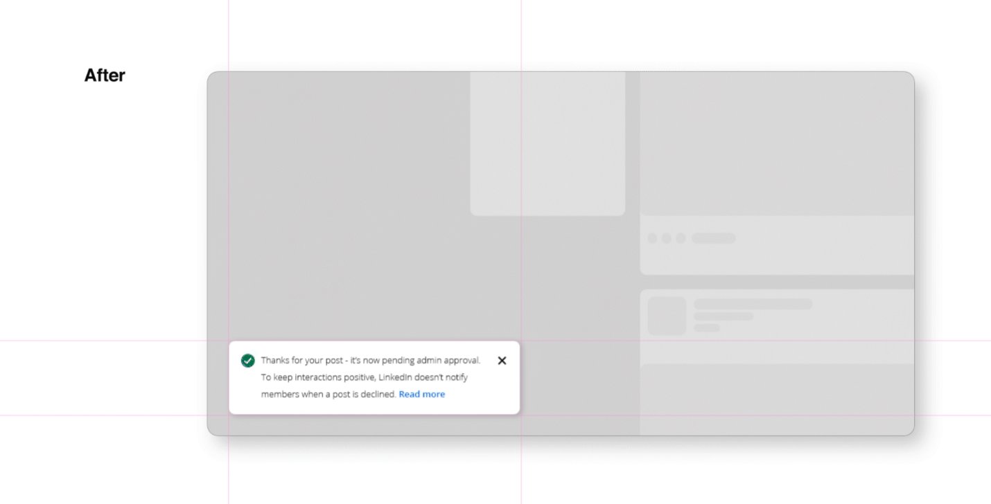 After — improved LinkedIn notification with context about rejection policy