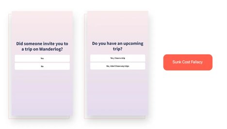 Did someone invite you to a trip on Wanderlog? / Do you have an upcoming trip? — with Sunk Cost Fallacy annotation